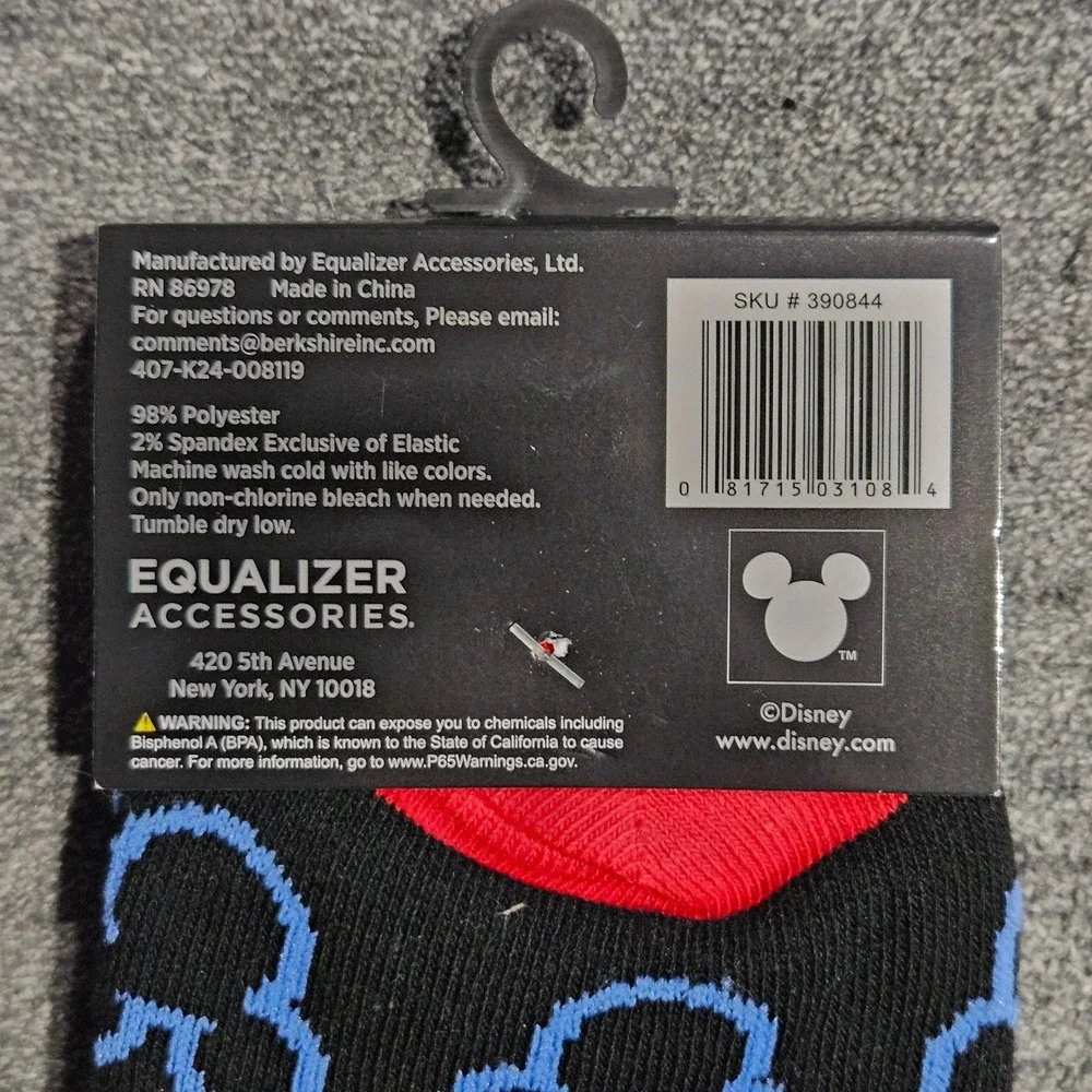 Disney Mickey Mouse Crew Socks Mens Size‎ 9-13 Black Red Blue Silhouette Pattern